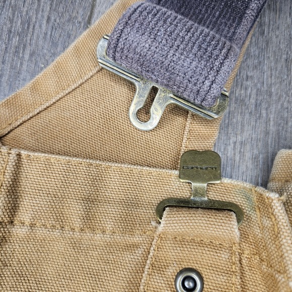 Carhartt Youth Duck Bib Overalls Insulated Double Knee Brown Tan Utility 14 Line - Picture 10 of 14